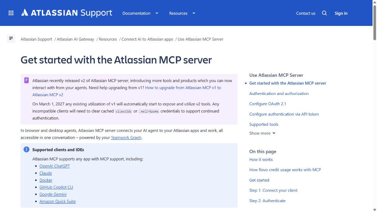 Atlassian MCP 官方文档